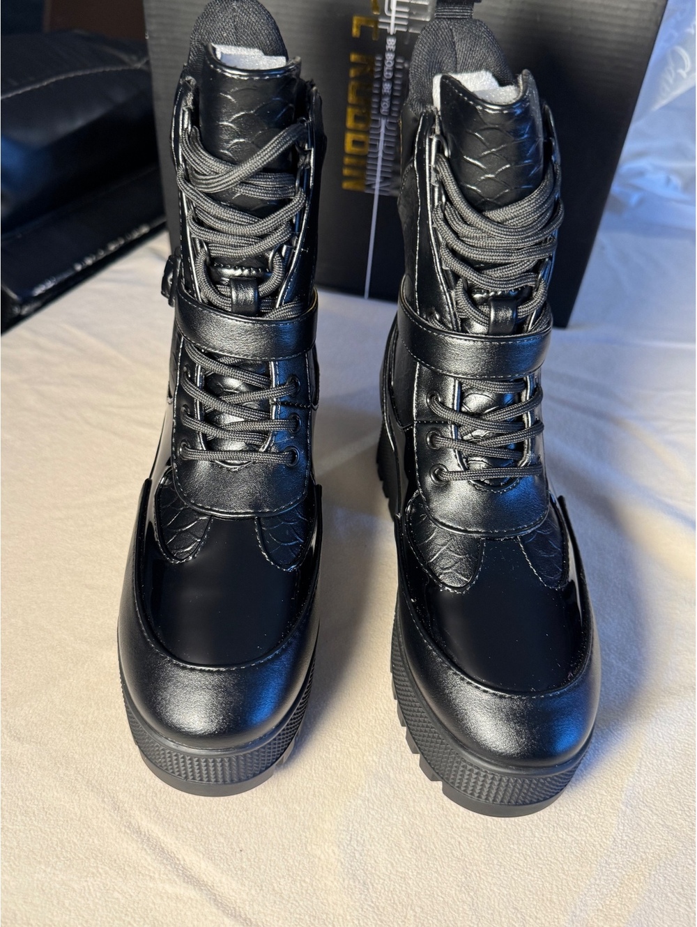 Women’s Black Chunky Heel Combat Ankle Boots